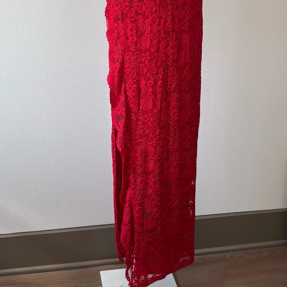 Windsor Gown Large Maxi Split V Neck Scallop Lace Floral Girlhoodcore Romantic - Picture 2 of 12
